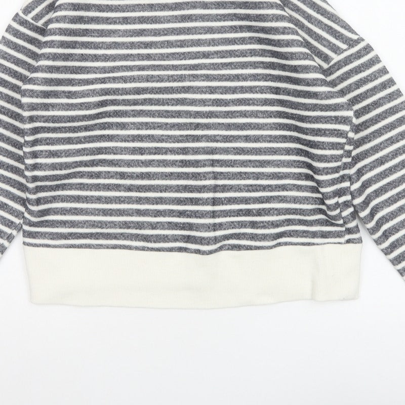 Zara Women Grey Ivory Striped Crew Neck Long Sleeve Basic Top Size S