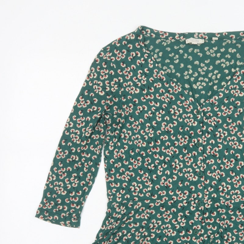 Fat Face Women’s Green Floral V-Neck Ruffle Blouse UK 10