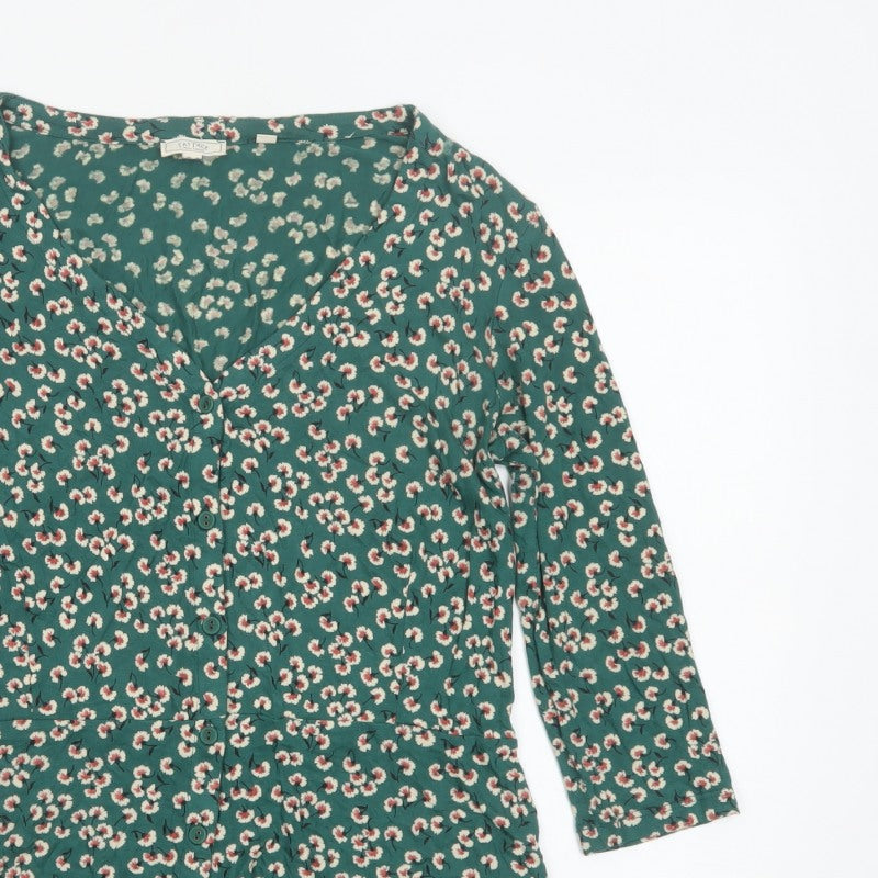 Fat Face Women’s Green Floral V-Neck Ruffle Blouse UK 10