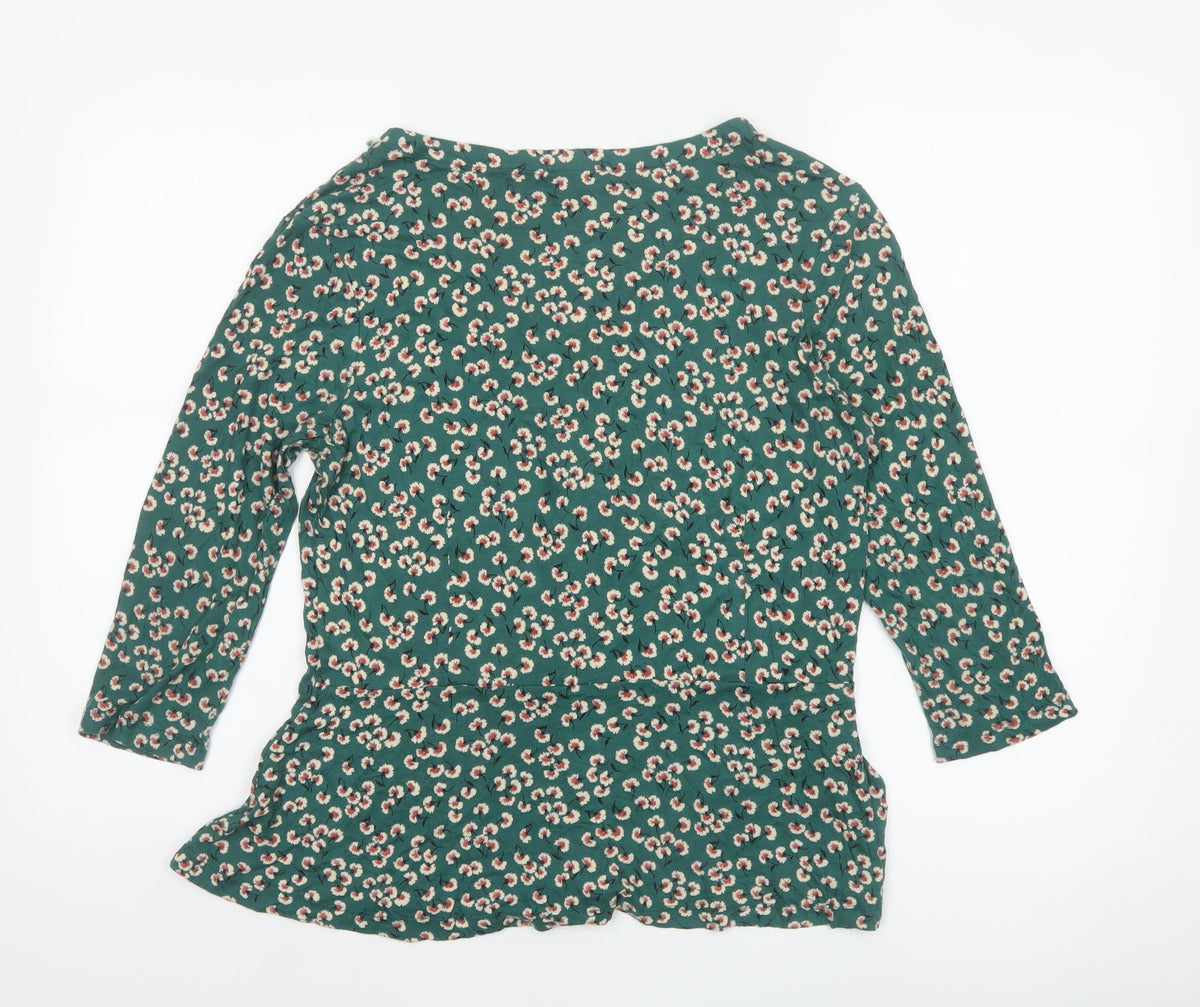 Fat Face Women’s Green Floral V-Neck Ruffle Blouse UK 10