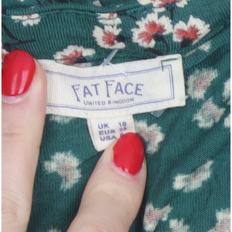 Fat Face Women’s Green Floral V-Neck Ruffle Blouse UK 10