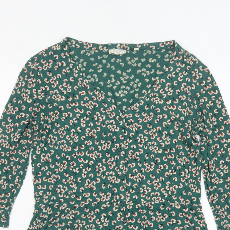 Fat Face Women’s Green Floral V-Neck Ruffle Blouse UK 10