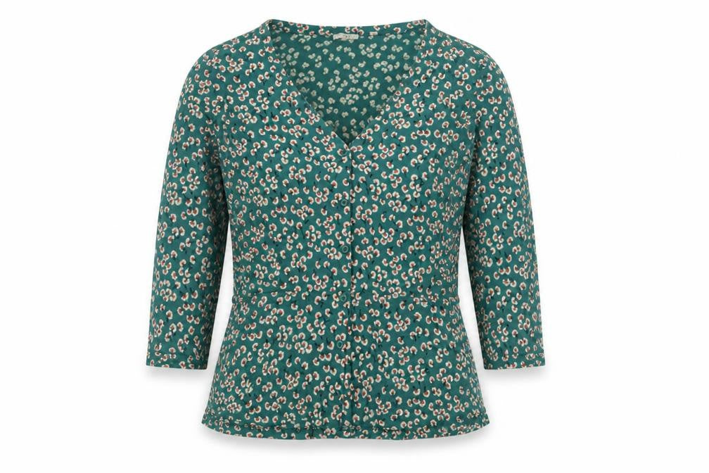Fat Face Women’s Green Floral V-Neck Ruffle Blouse UK 10