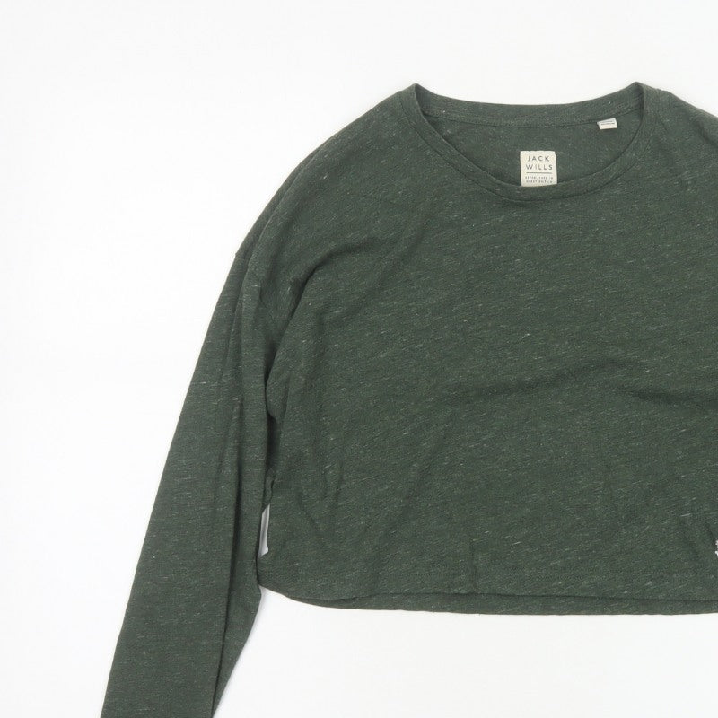 Jack Wills Women Green UK 10 Cropped Long Sleeve Jersey T-Shirt