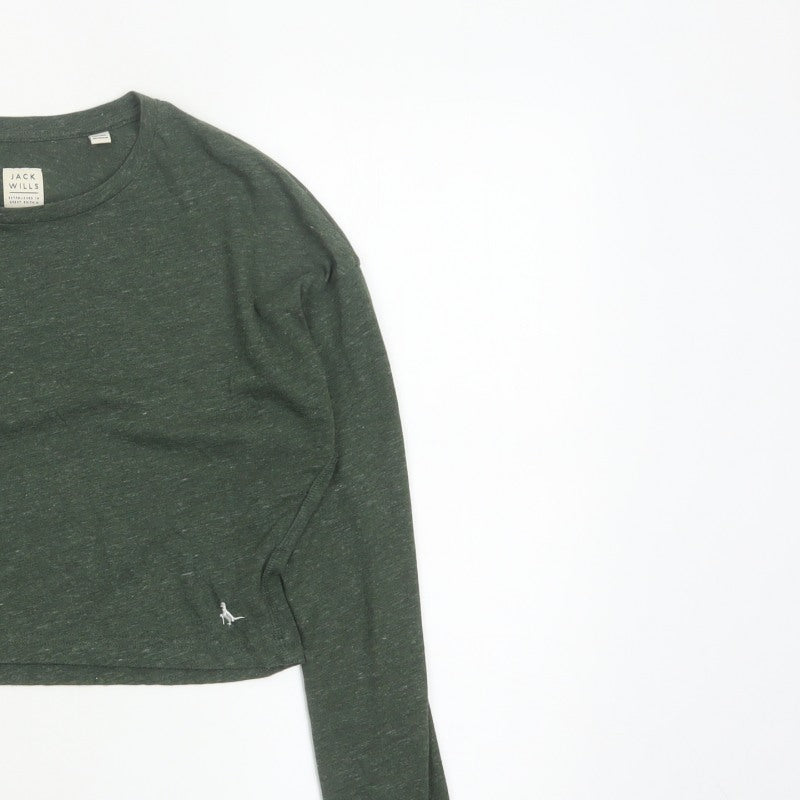 Jack Wills Women Green UK 10 Cropped Long Sleeve Jersey T-Shirt