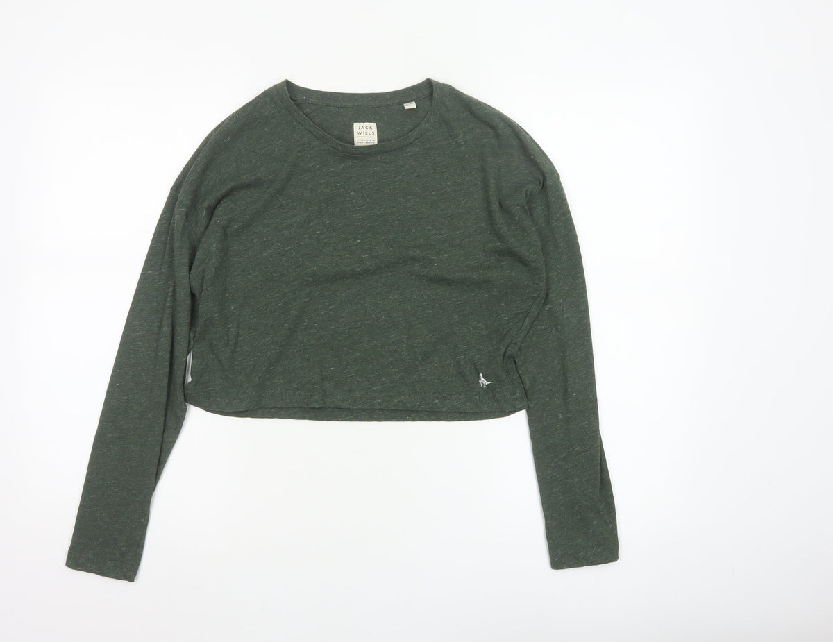 Jack Wills Women Green UK 10 Cropped Long Sleeve Jersey T-Shirt