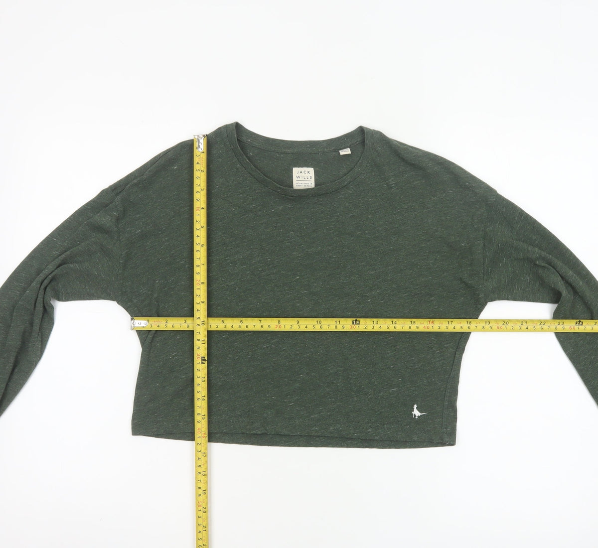 Jack Wills Women Green UK 10 Cropped Long Sleeve Jersey T-Shirt