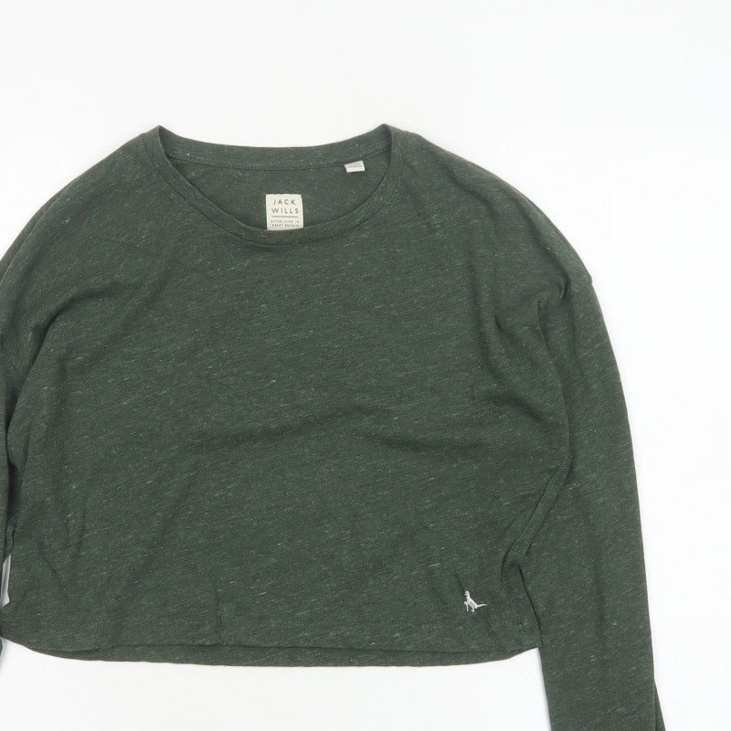 Jack Wills Women Green UK 10 Cropped Long Sleeve Jersey T-Shirt