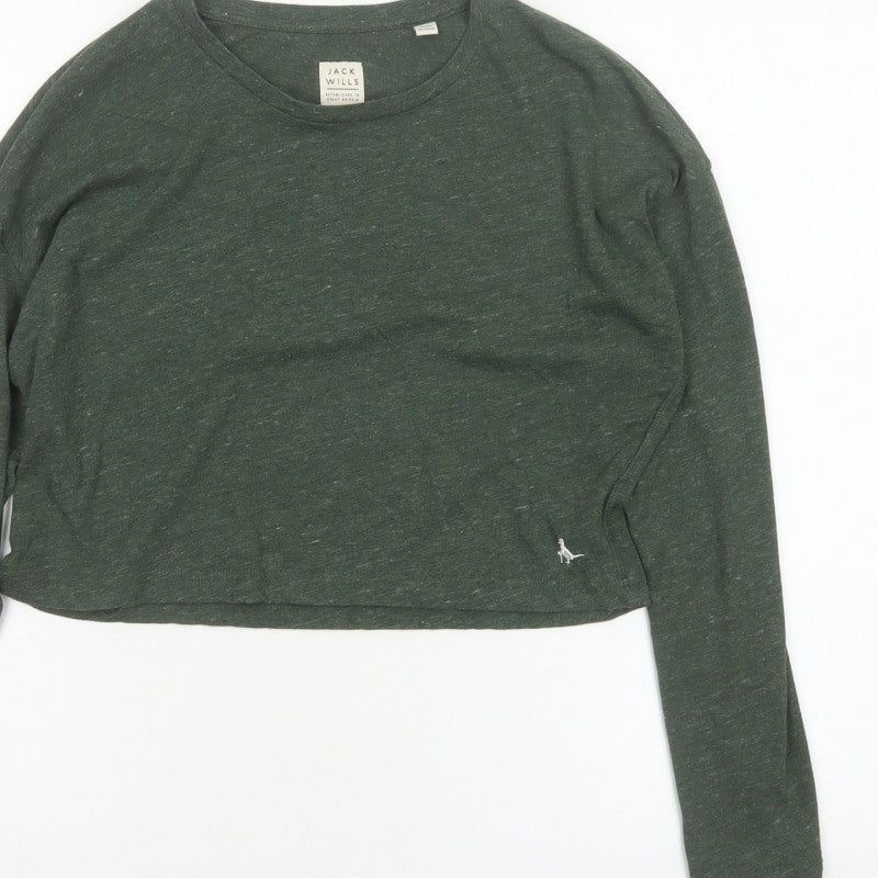 Jack Wills Women Green UK 10 Cropped Long Sleeve Jersey T-Shirt