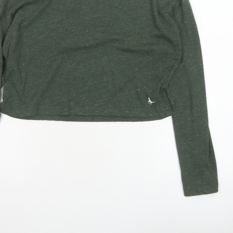 Jack Wills Women Green UK 10 Cropped Long Sleeve Jersey T-Shirt