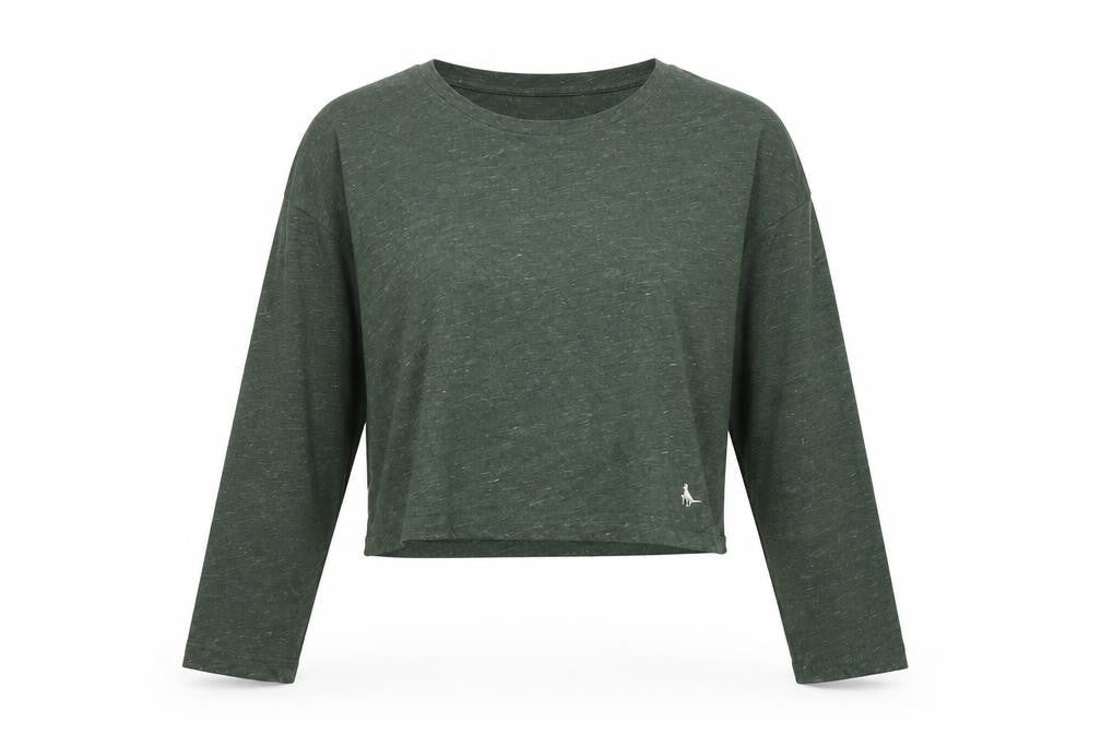 Jack Wills Women Green UK 10 Cropped Long Sleeve Jersey T-Shirt