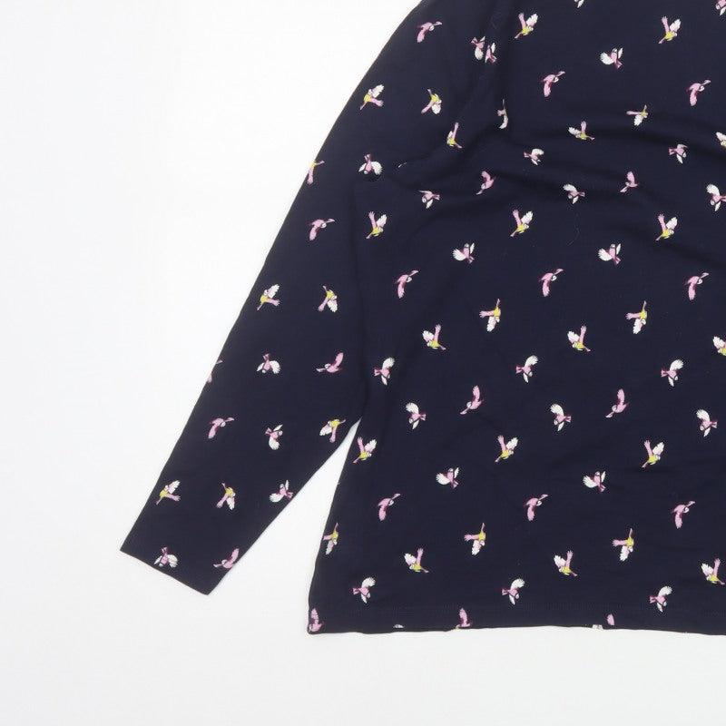 M&S Women Blue Size 20 Bird Print Jersey Mock Neck Long Sleeve Top