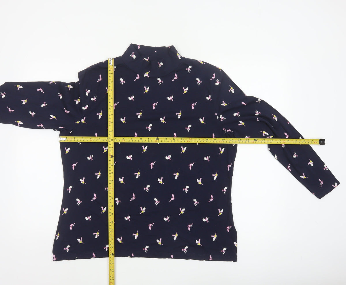 M&S Women Blue Size 20 Bird Print Jersey Mock Neck Long Sleeve Top