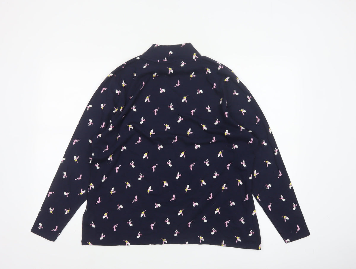 M&S Women Blue Size 20 Bird Print Jersey Mock Neck Long Sleeve Top
