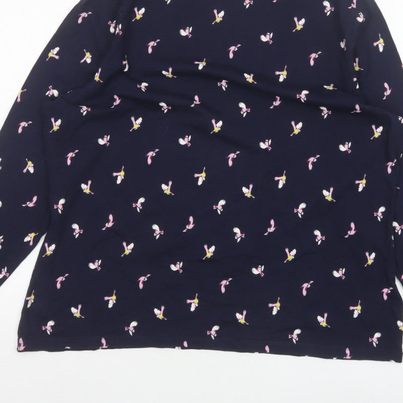 M&S Women Blue Size 20 Bird Print Jersey Mock Neck Long Sleeve Top