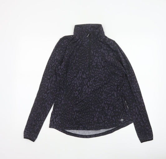 M&S Women’s Black Animal Print UK 12 Athletic 1/4 Zip Top