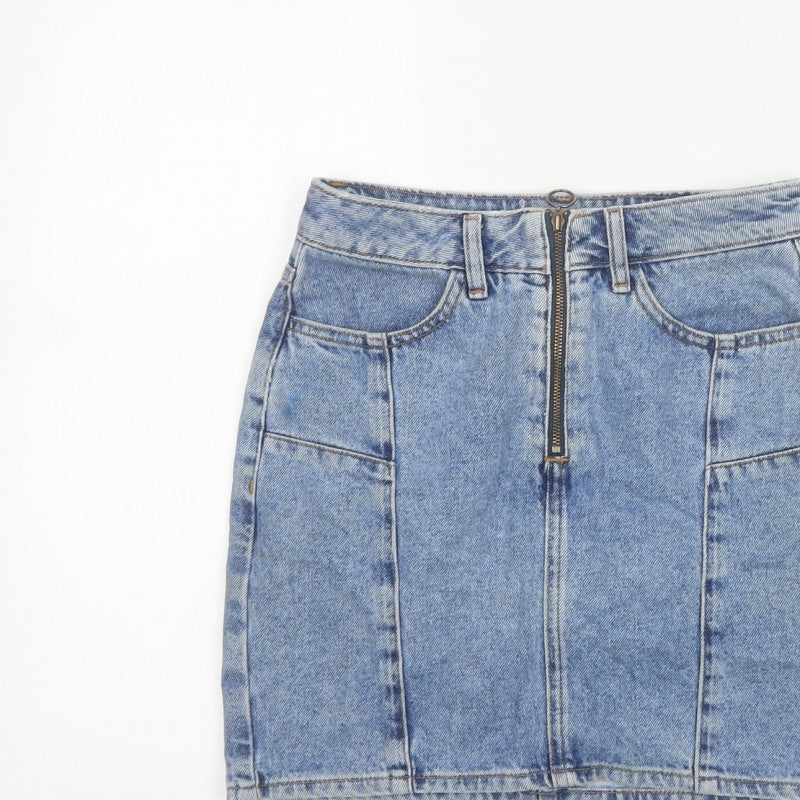 New Look 915 Girls Blue Age 12 Denim Pencil Mini Skirt Zip Pockets