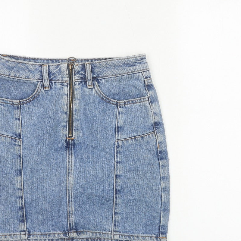 New Look 915 Girls Blue Age 12 Denim Pencil Mini Skirt Zip Pockets