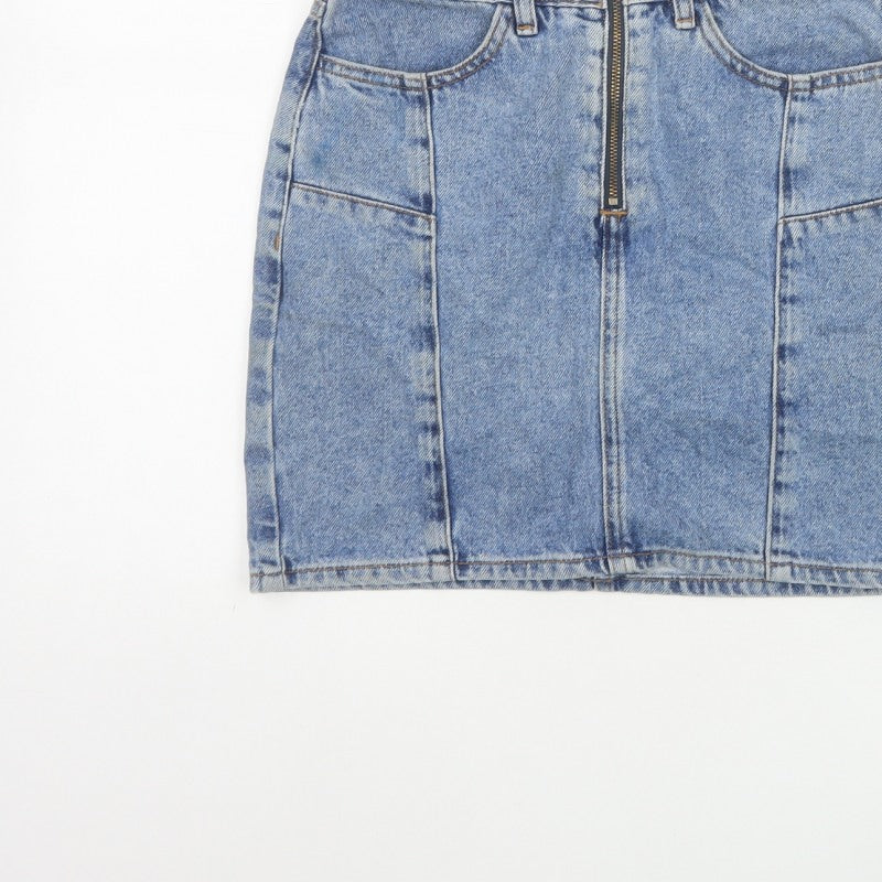 New Look 915 Girls Blue Age 12 Denim Pencil Mini Skirt Zip Pockets