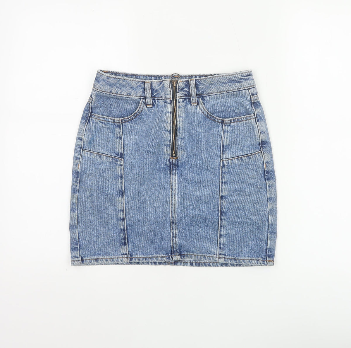 New Look 915 Girls Blue Age 12 Denim Pencil Mini Skirt Zip Pockets