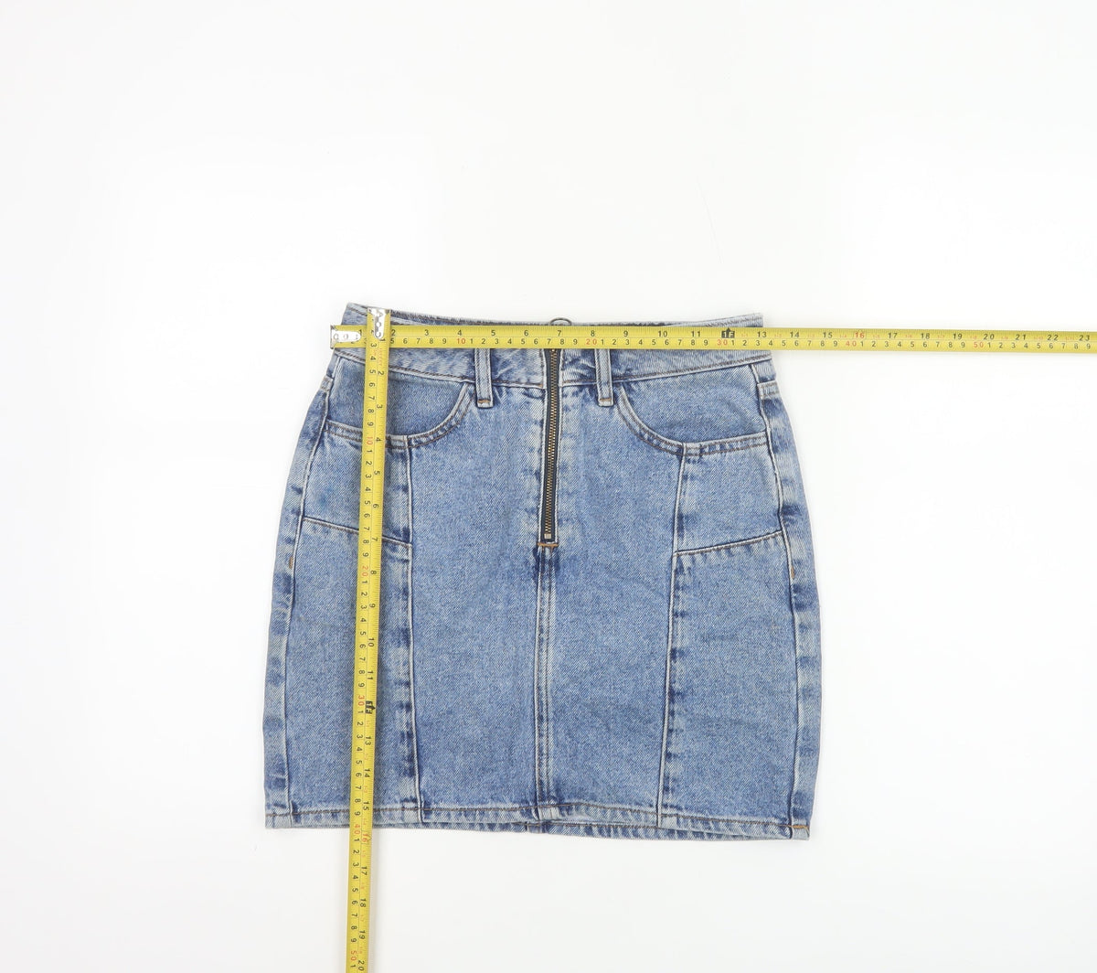 New Look 915 Girls Blue Age 12 Denim Pencil Mini Skirt Zip Pockets