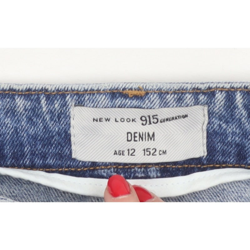 New Look 915 Girls Blue Age 12 Denim Pencil Mini Skirt Zip Pockets