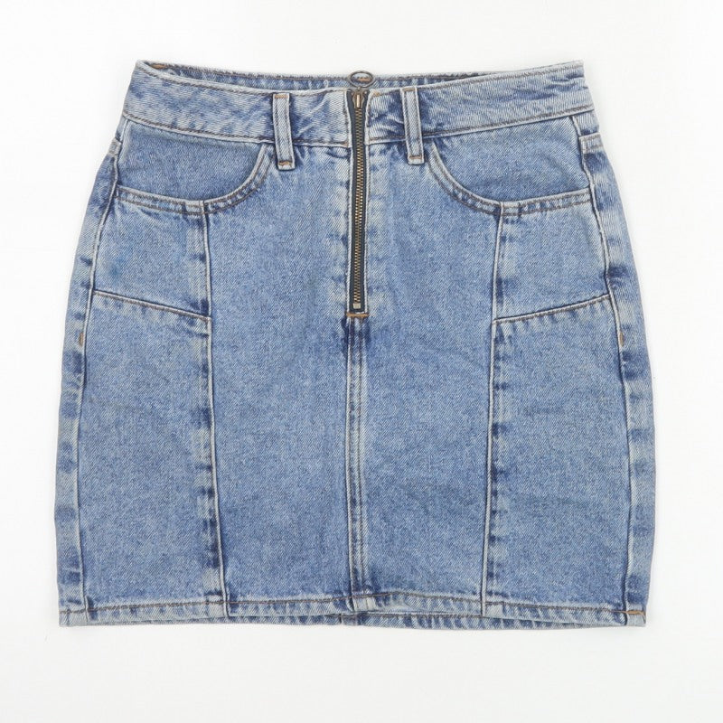 New Look 915 Girls Blue Age 12 Denim Pencil Mini Skirt Zip Pockets