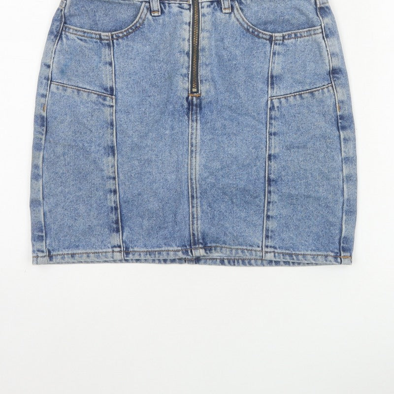 New Look 915 Girls Blue Age 12 Denim Pencil Mini Skirt Zip Pockets