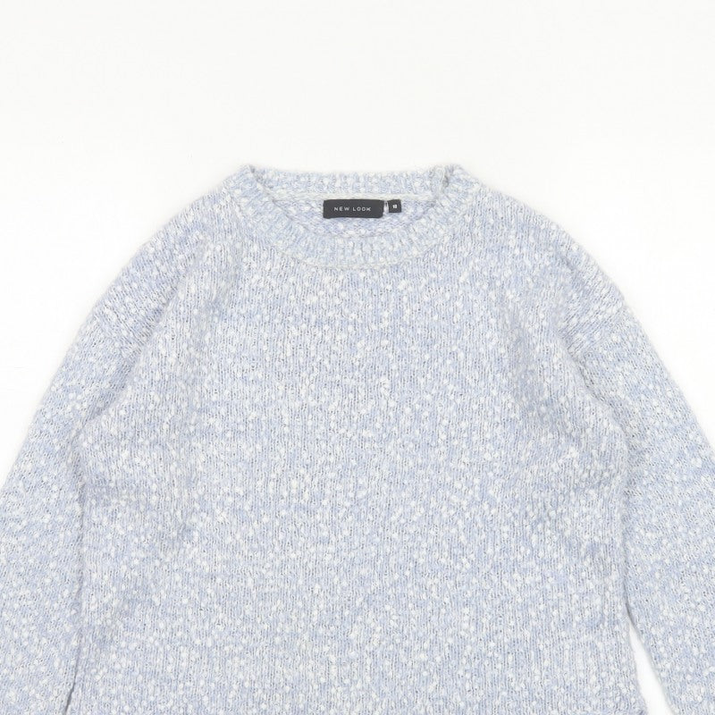 New Look Women Blue Size 10 Crew Neck Textured Knit Pullover Jumper