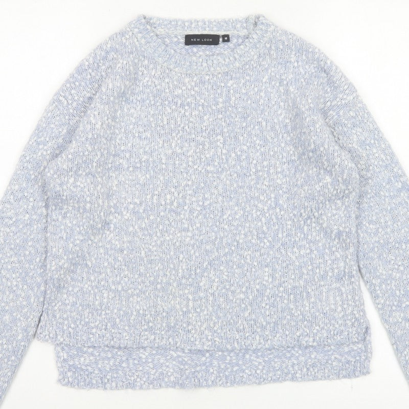 New Look Women Blue Size 10 Crew Neck Textured Knit Pullover Jumper