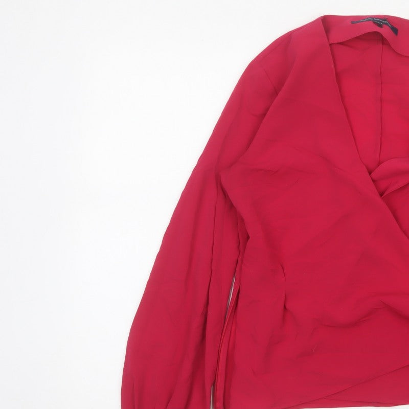 French Connection Women Red UK 10 Wrap V-Neck Balloon Sleeve Blouse