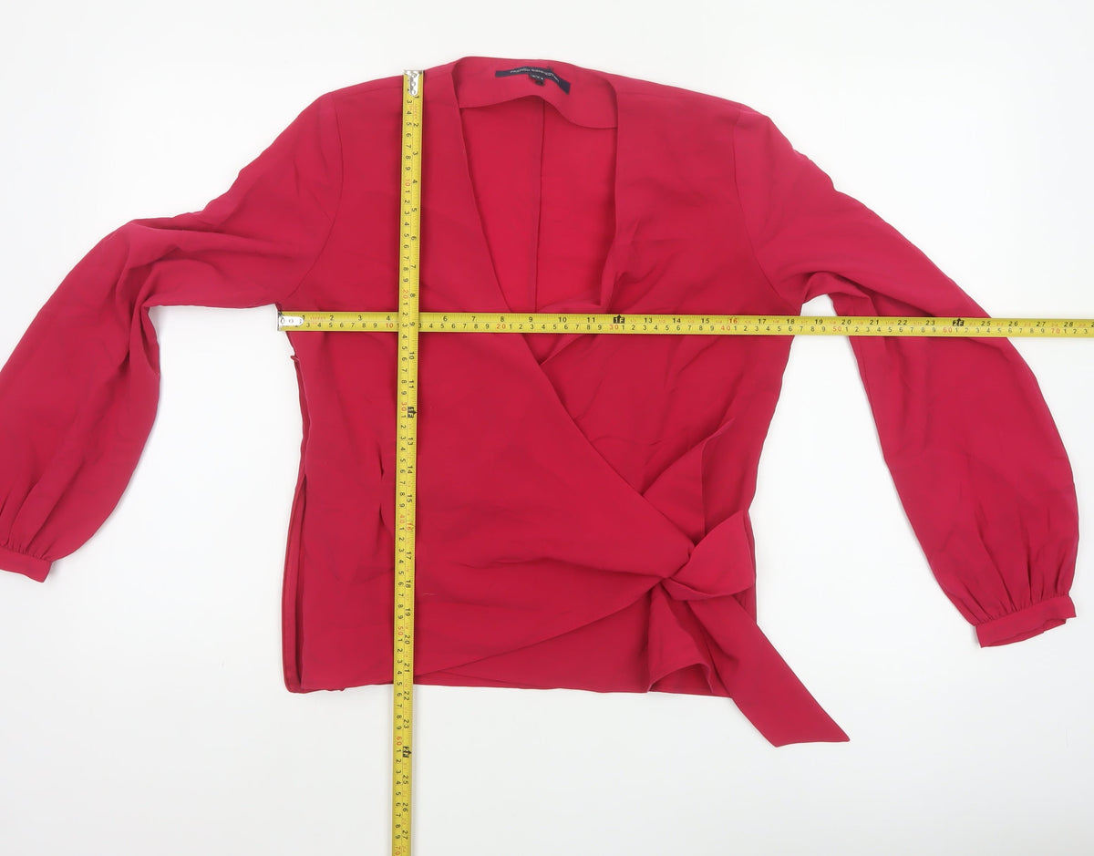 French Connection Women Red UK 10 Wrap V-Neck Balloon Sleeve Blouse