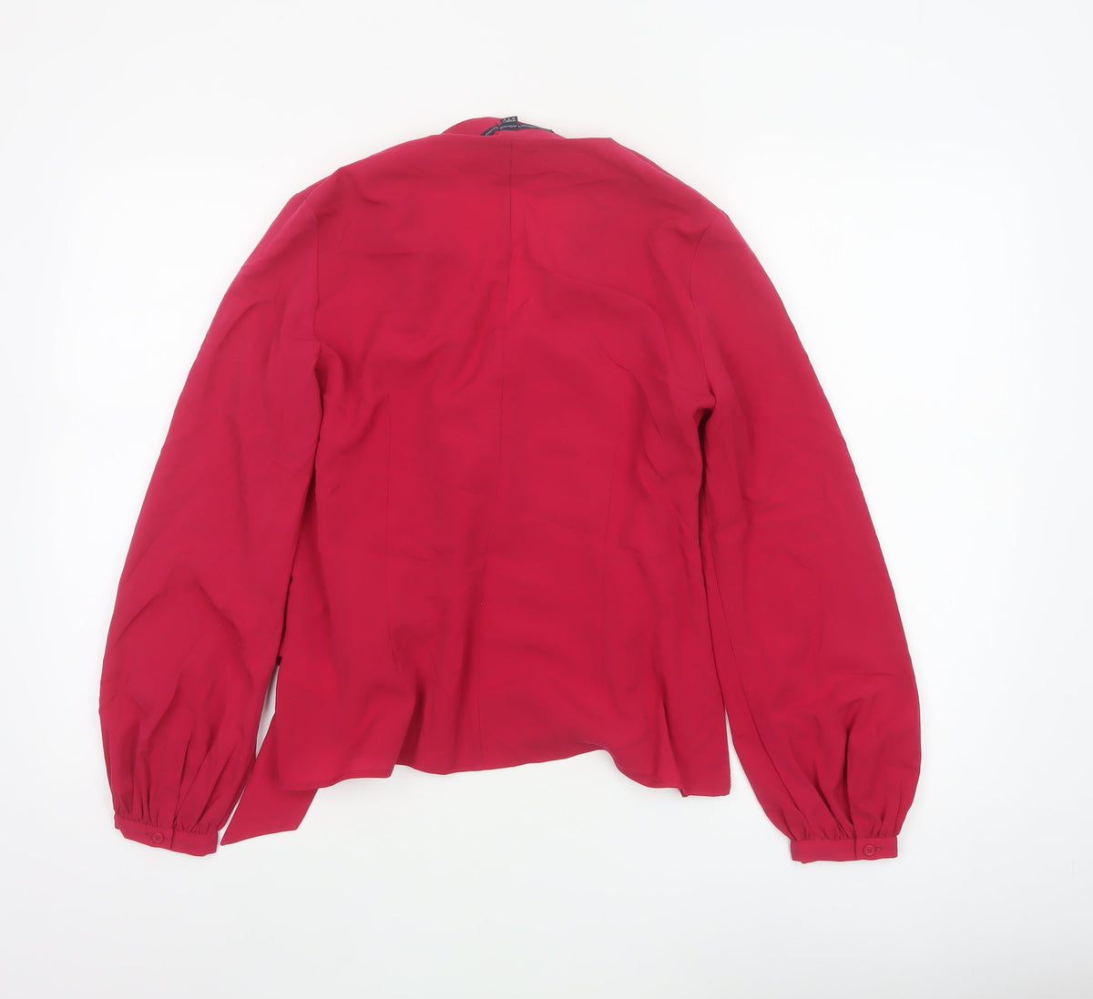 French Connection Women Red UK 10 Wrap V-Neck Balloon Sleeve Blouse