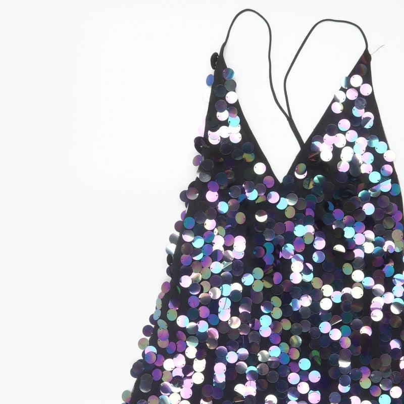 Motel Women Black S Sequin Mini Slip Party Cocktail Dress