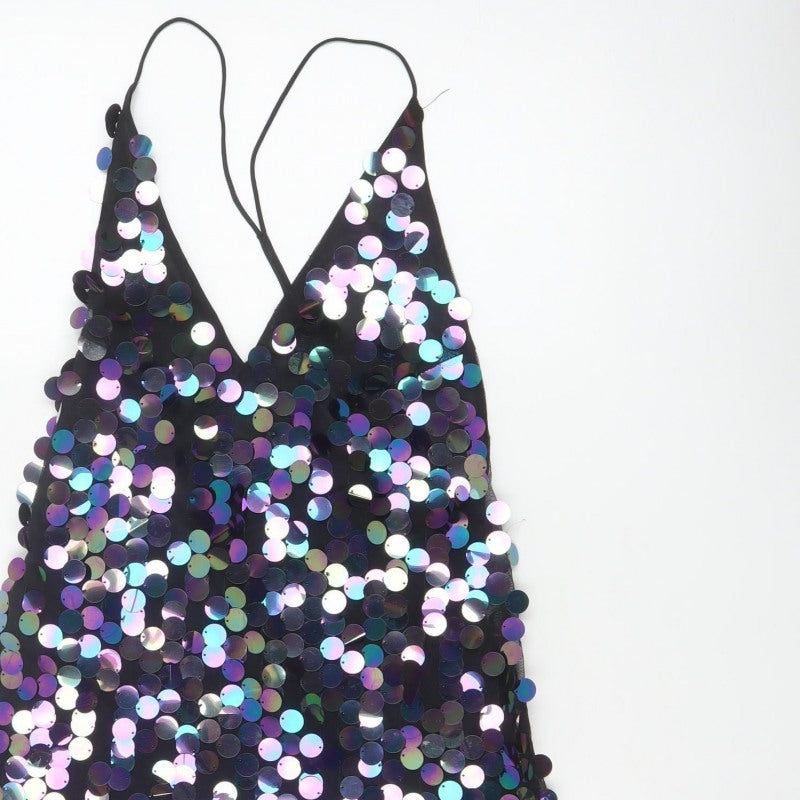Motel Women Black S Sequin Mini Slip Party Cocktail Dress