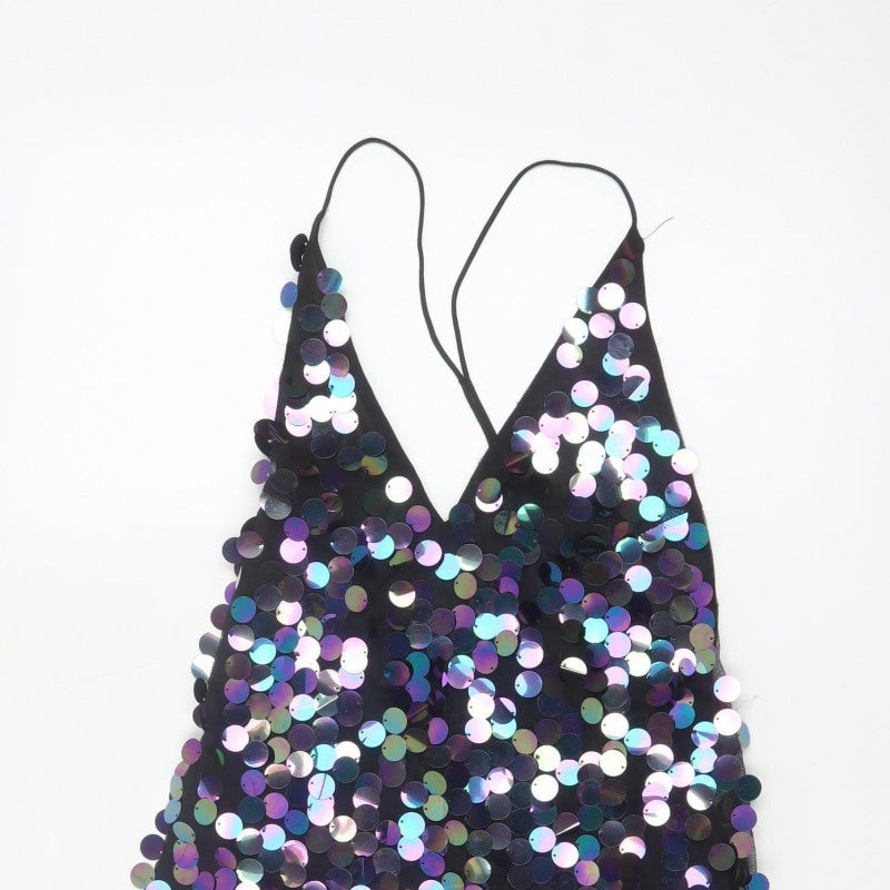 Motel Women Black S Sequin Mini Slip Party Cocktail Dress