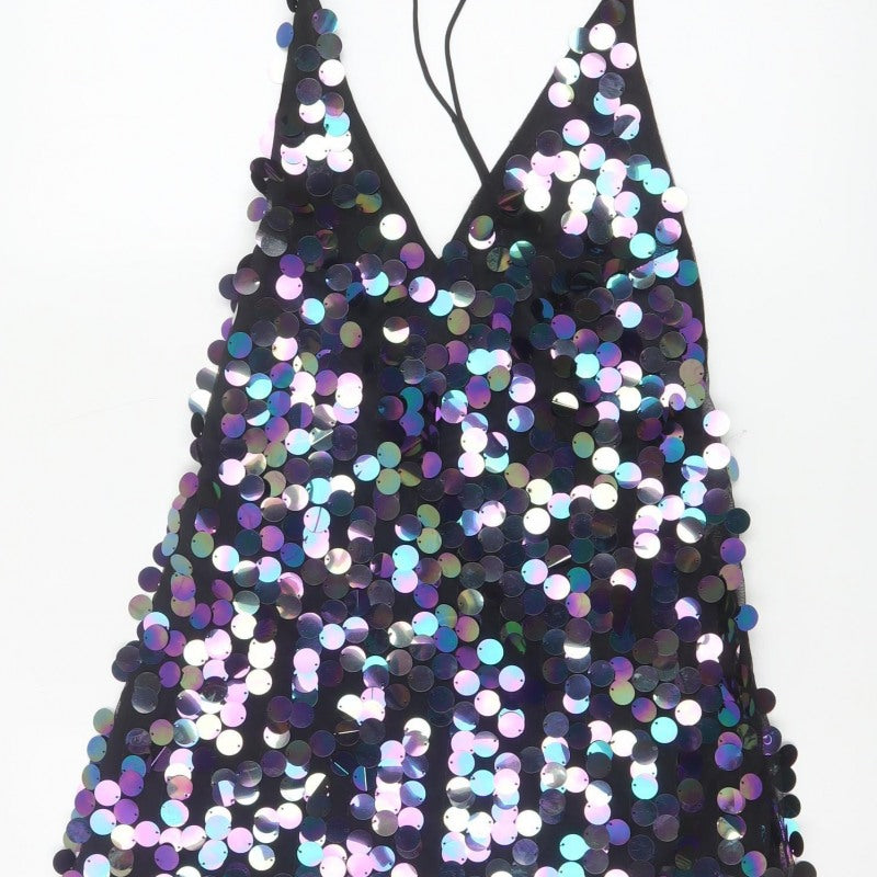 Motel Women Black S Sequin Mini Slip Party Cocktail Dress
