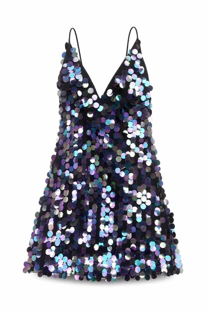 Motel Women Black S Sequin Mini Slip Party Cocktail Dress