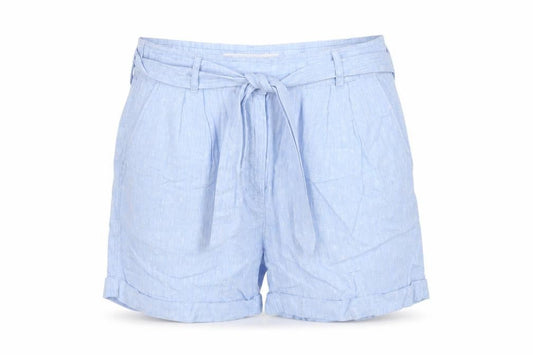M&S Womens Blue Linen Paperbag Belted Cuffed Shorts UK 10