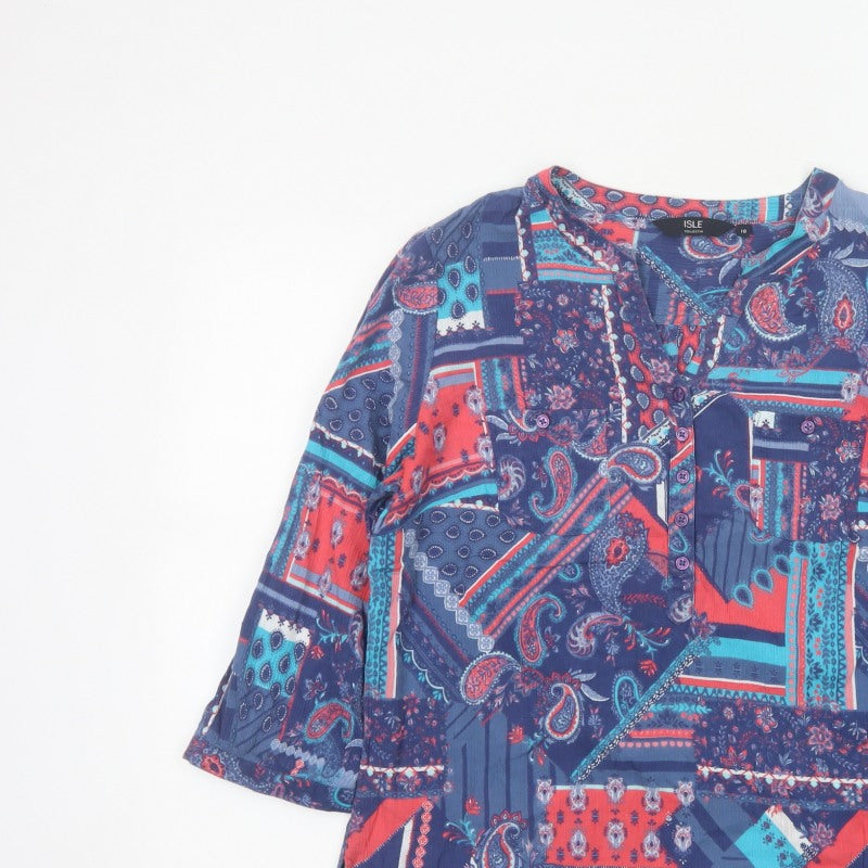 Isle Collection Women's Multicoloured Paisley Basic Blouse UK 16 Long Sleeve