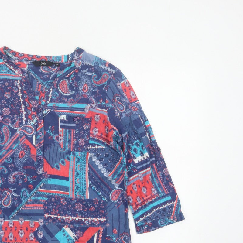 Isle Collection Women's Multicoloured Paisley Basic Blouse UK 16 Long Sleeve