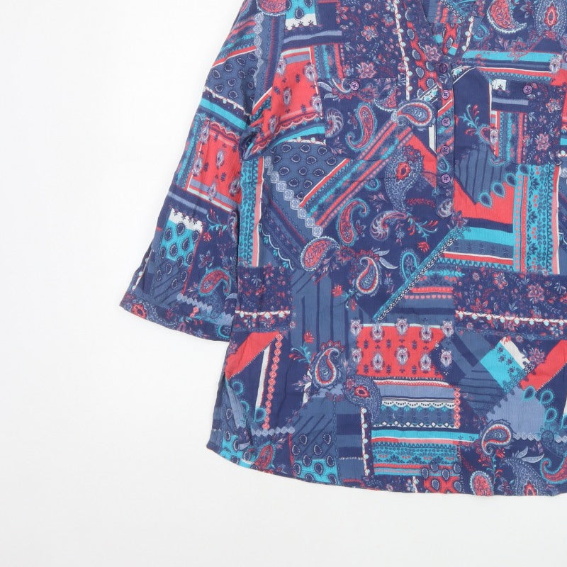 Isle Collection Women's Multicoloured Paisley Basic Blouse UK 16 Long Sleeve