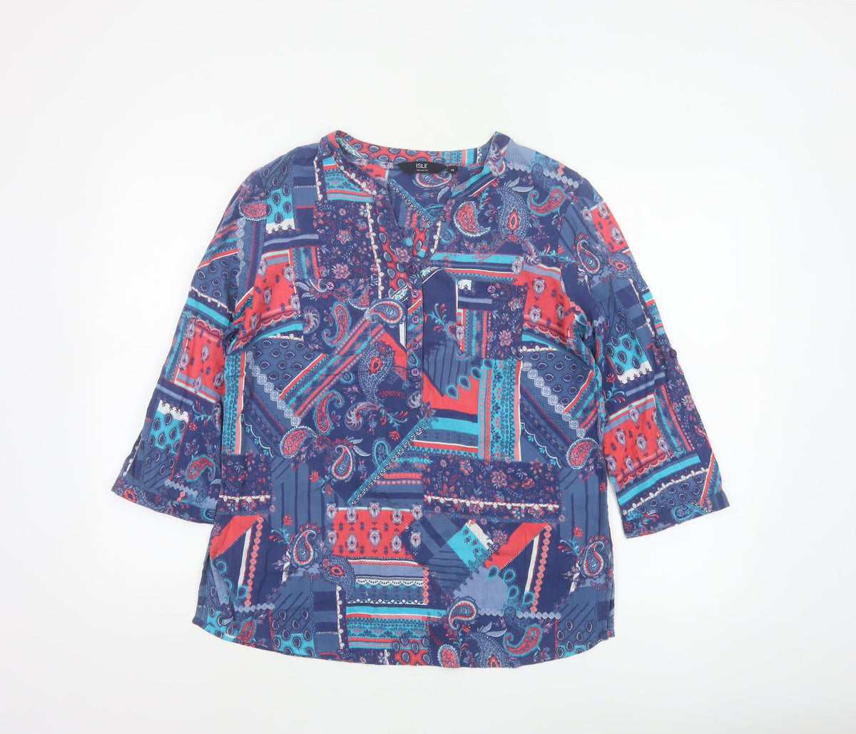 Isle Collection Women's Multicoloured Paisley Basic Blouse UK 16 Long Sleeve