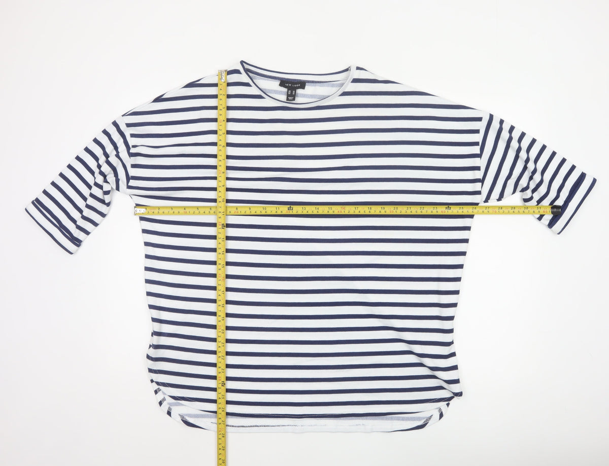 New Look Women White Blue Stripe Relaxed Jersey T-Shirt Size M