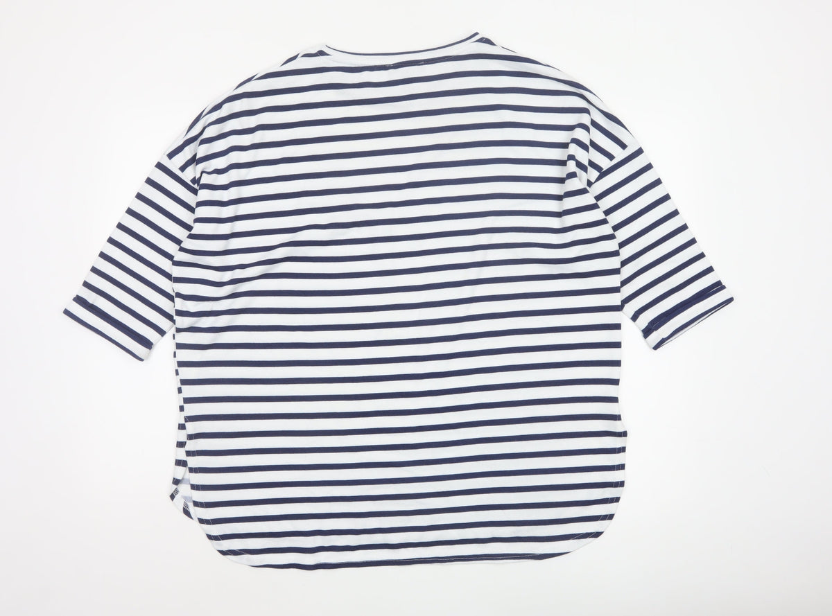 New Look Women White Blue Stripe Relaxed Jersey T-Shirt Size M