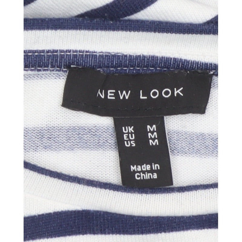 New Look Women White Blue Stripe Relaxed Jersey T-Shirt Size M