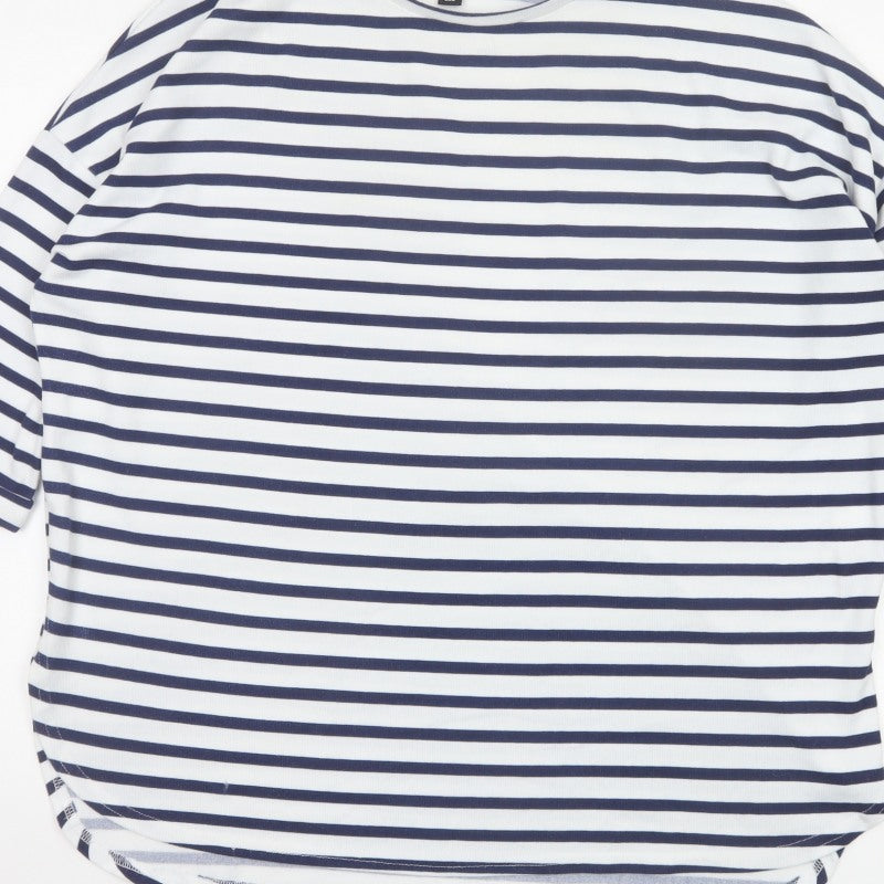 New Look Women White Blue Stripe Relaxed Jersey T-Shirt Size M