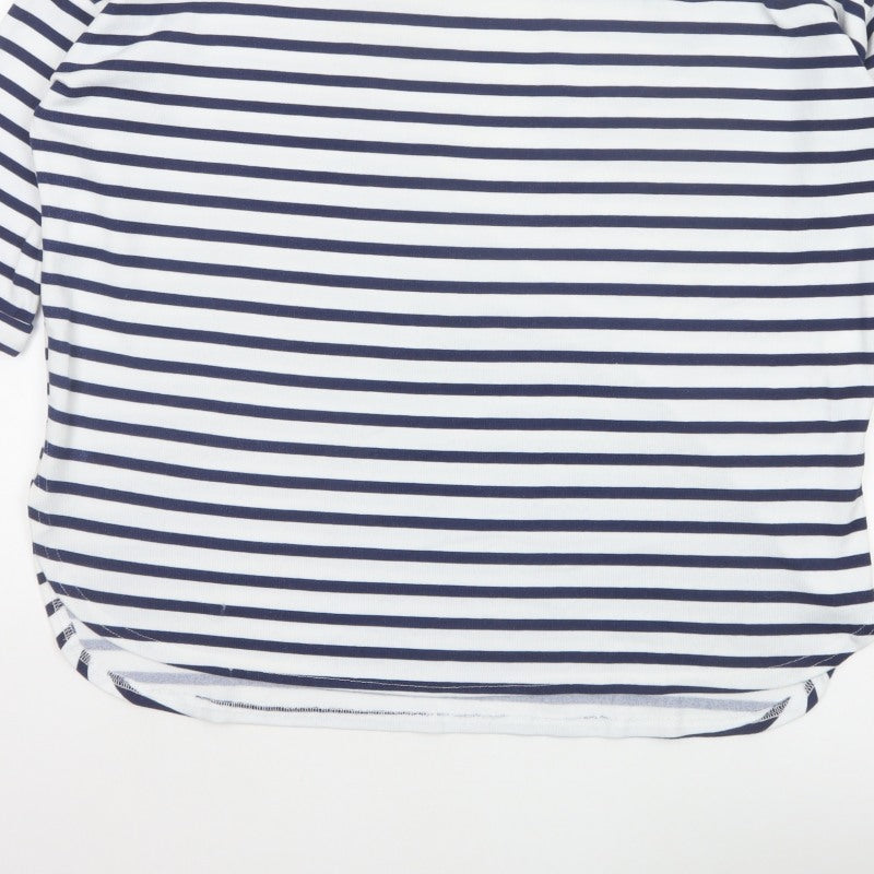 New Look Women White Blue Stripe Relaxed Jersey T-Shirt Size M