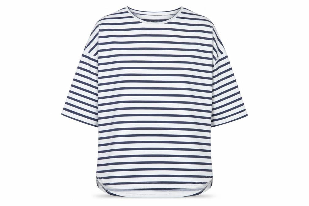 New Look Women White Blue Stripe Relaxed Jersey T-Shirt Size M