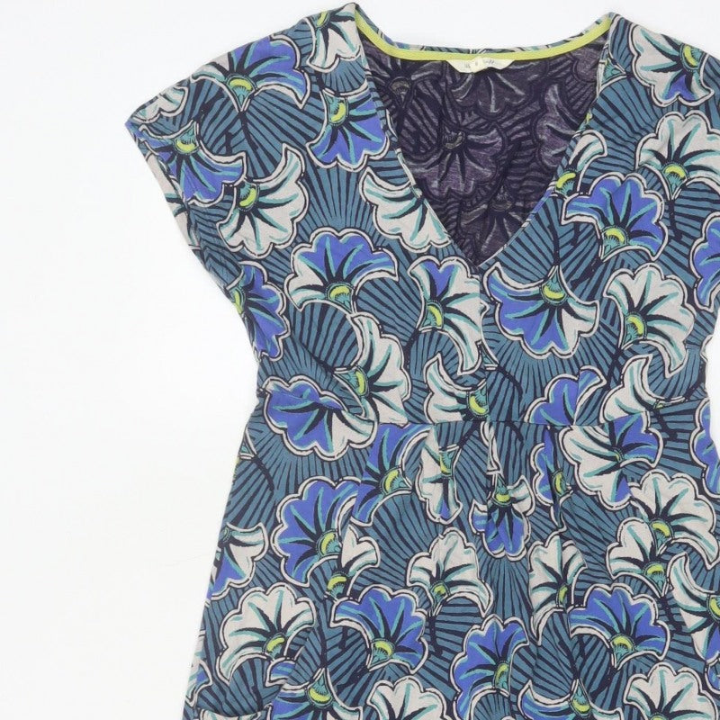 White Stuff Women Blue Floral V-Neck Fit & Flare Dress UK 8
